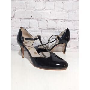 Boden T-strap Rounded Toe Heels Navy Blue Patent Leather Size 37 US 6